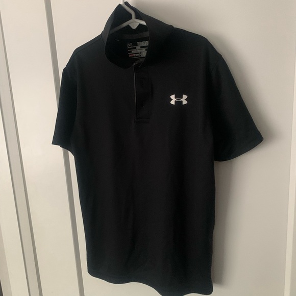 Under Armour Size M Youth Black Active Short Sleeve Loose Polo Shirt - Picture 3 of 4